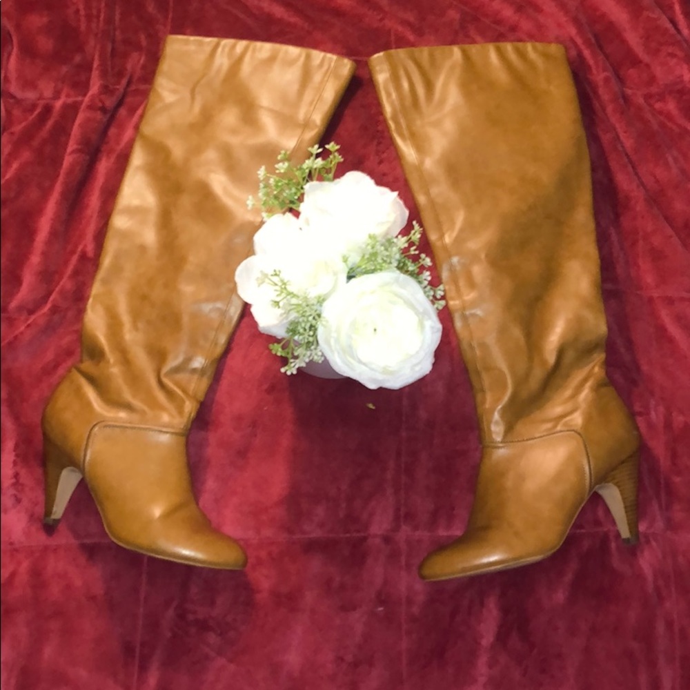 Colin Stuart faux leather tan knee high boots